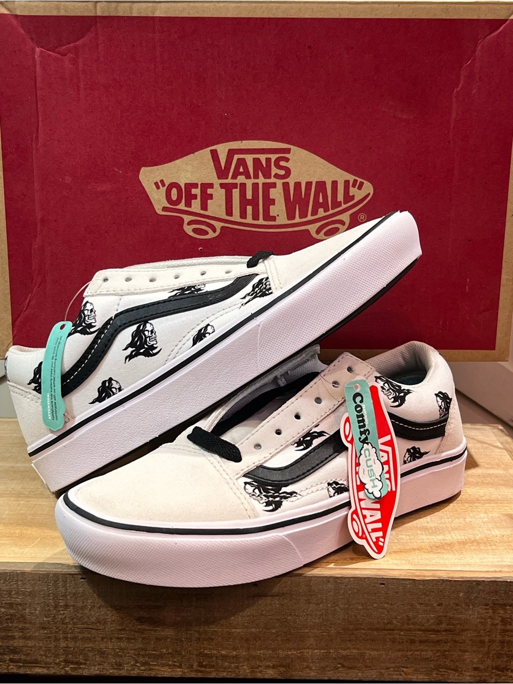 Vans Sixty Sixers Comfycush Old Skool Grim Reaper Skull Print White Sneakers